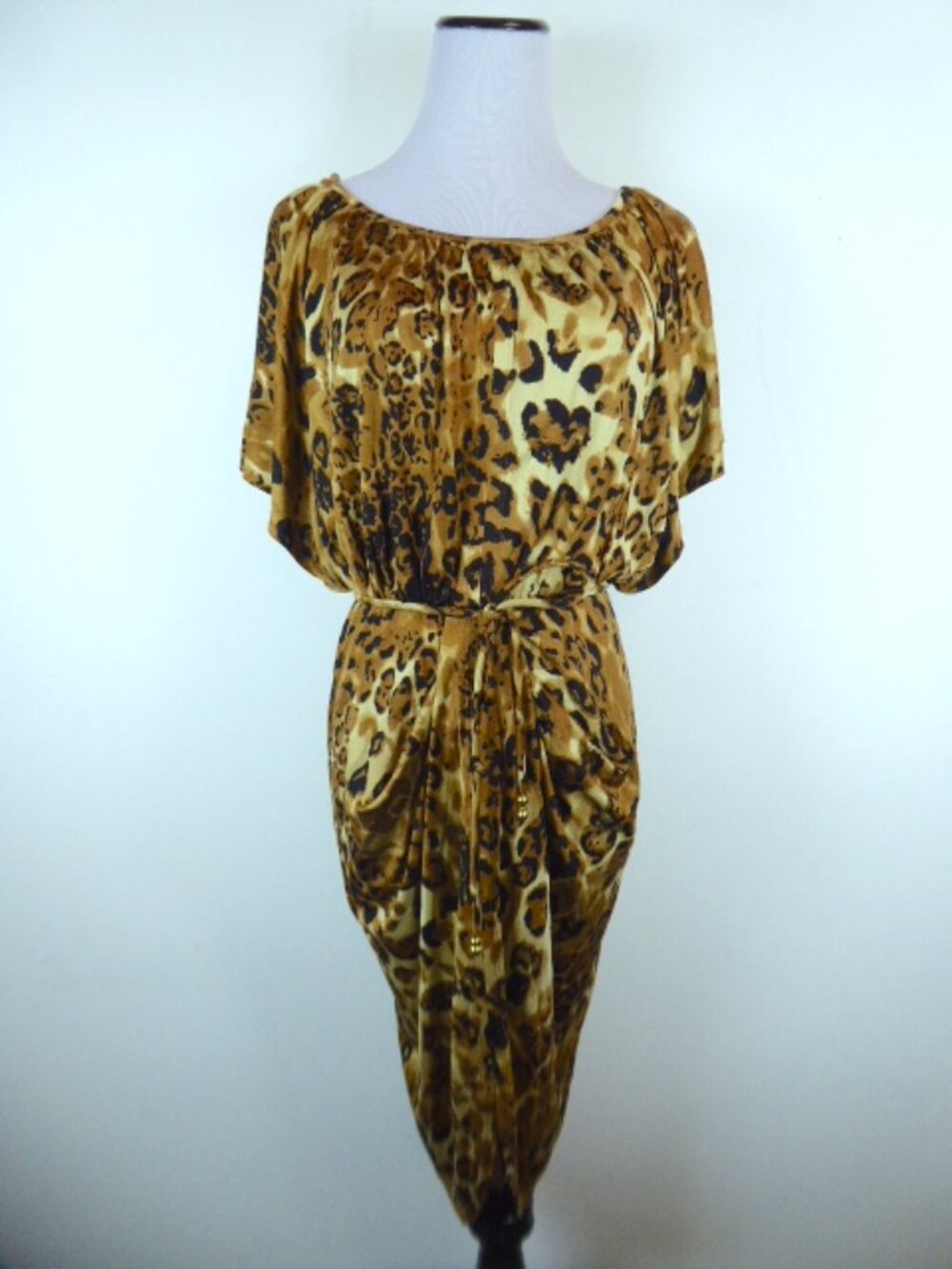 Yoanna Baraschi leopard silk dress S animal print draped belt